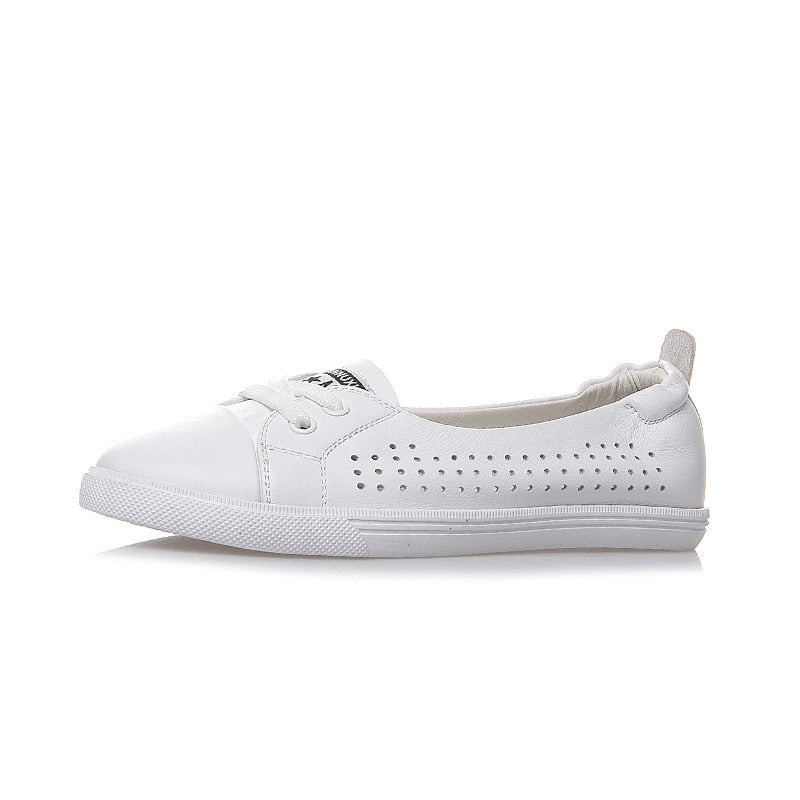 Plus Size Women’s White Genuine Leather Sneakers – Vulcanized Casual Shoes
