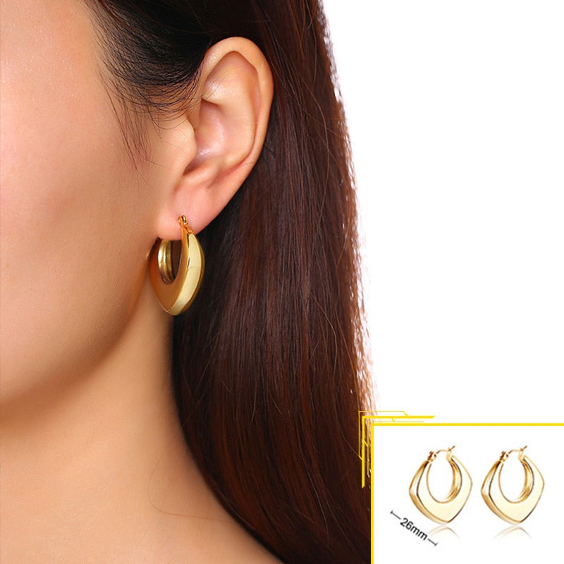 Earrings for Women, Gold Color Stainless Steel Chic Lady Girl Circle Earrings, Vintage Party Jewelry