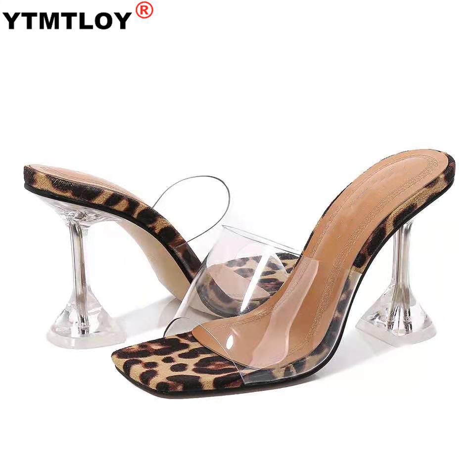 Leopard Print Sandals Open Toe High Heels Women Transparent