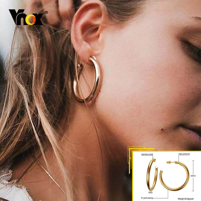 Earrings for Women, Gold Color Stainless Steel Chic Lady Girl Circle Earrings, Vintage Party Jewelry