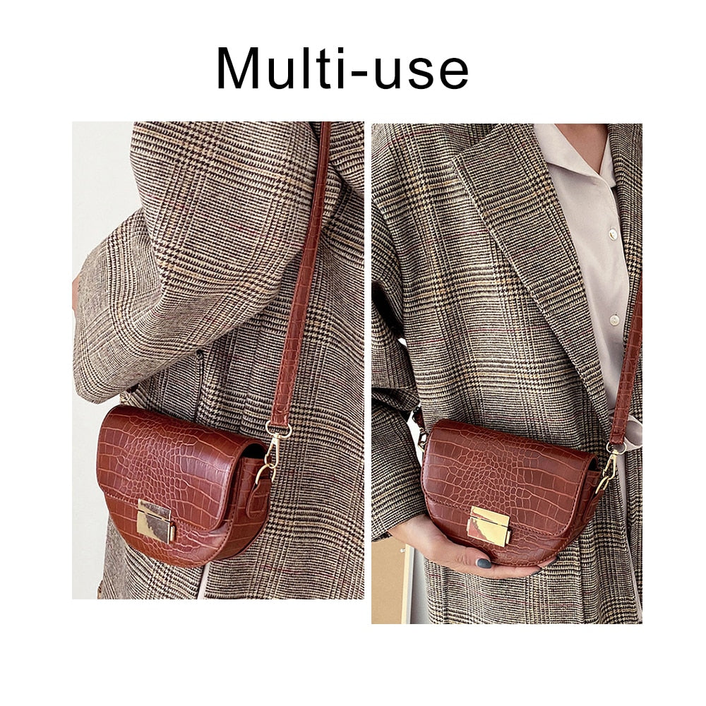 Crocodile Pattern Leather Saddle Bag For Women 2022 Small