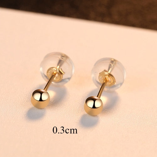 PAG&MAG Genuine 18K Gold Solid Bead Ball Stud Earrings For Women