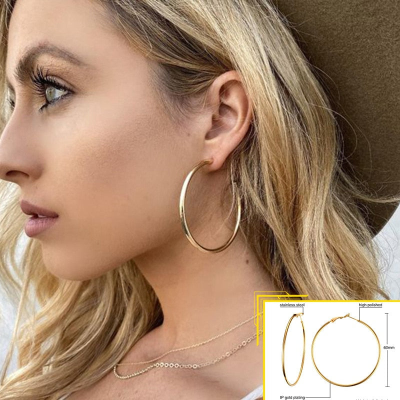 Earrings for Women, Gold Color Stainless Steel Chic Lady Girl Circle Earrings, Vintage Party Jewelry