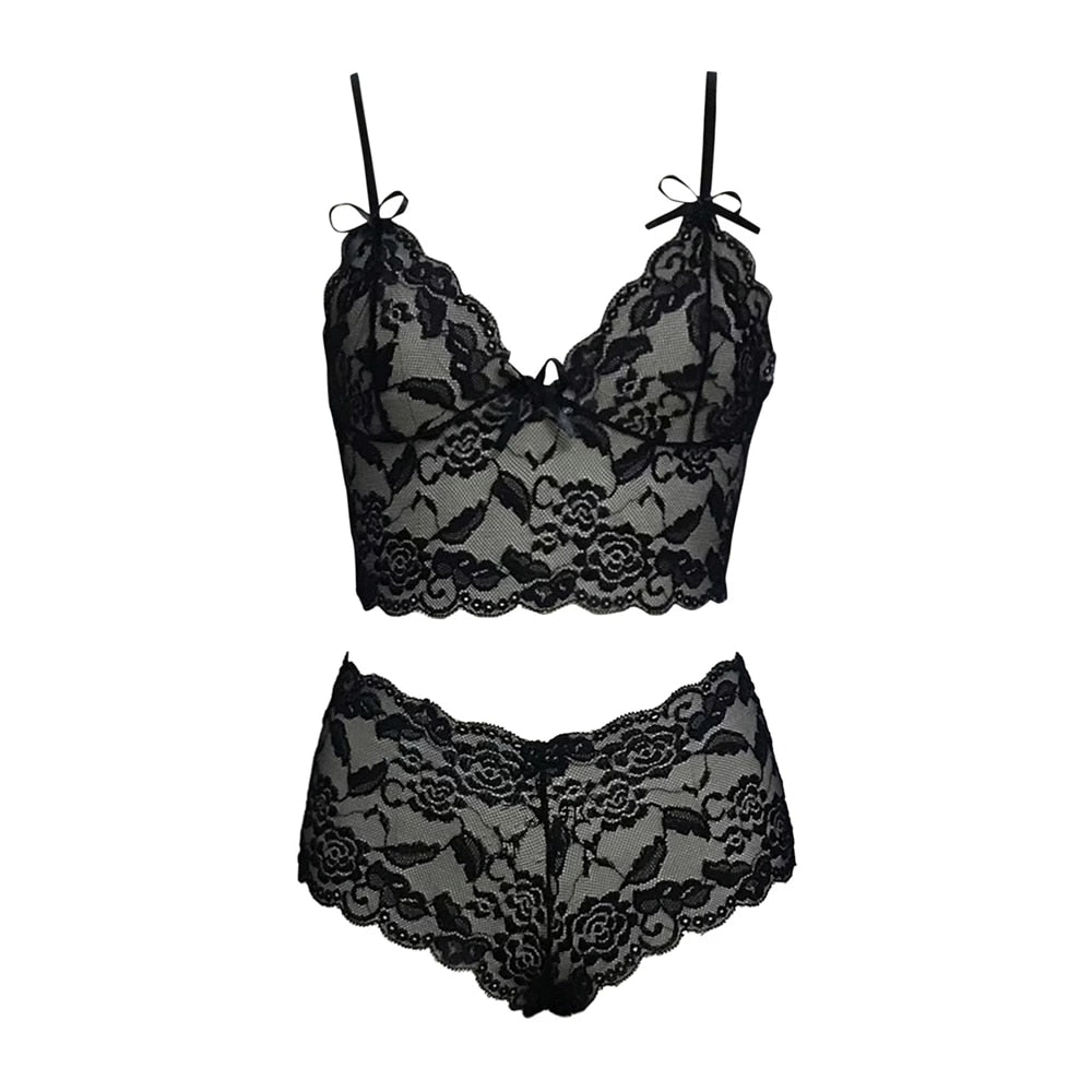 Sexy Women Lingerie Set Thin Lace Flower Printed Underwear