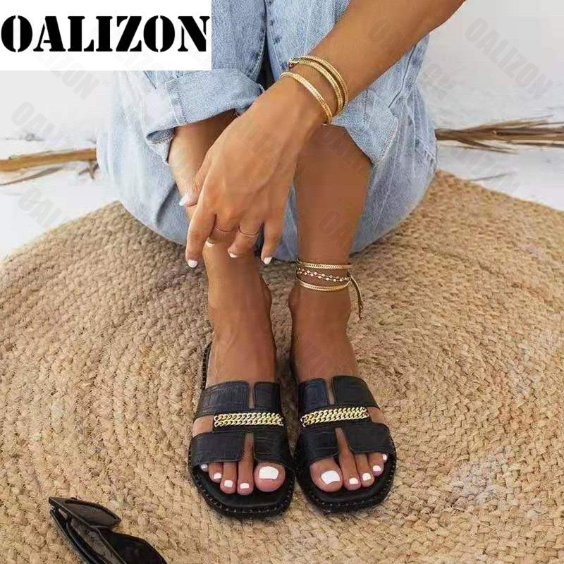 Double Chaîne Sandale Pantoufles Chaussures Femmes