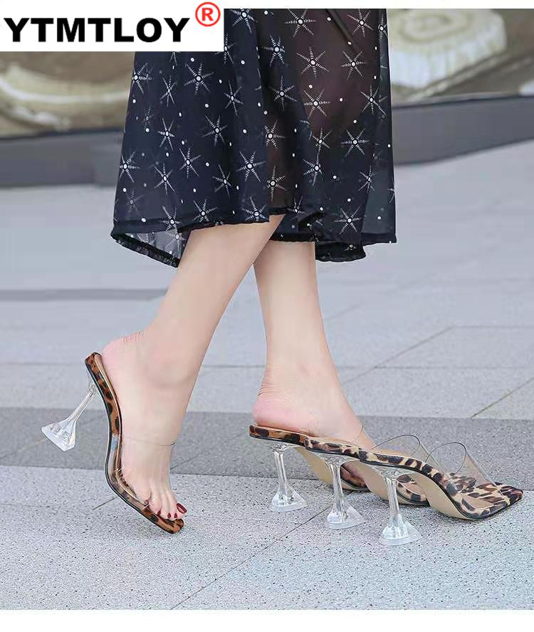 Leopard Print Sandals Open Toe High Heels Women Transparent
