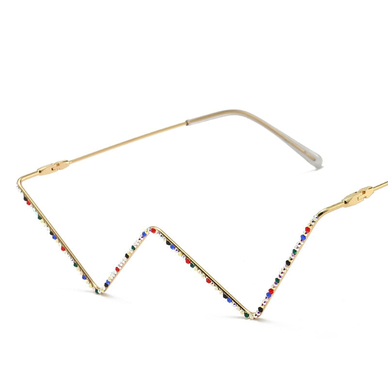 Vintage sans lentille femmes lunettes de soleil coloré marque de luxe arc-en-ciel diamant décoration lunettes mode demi métal cadre décoratif