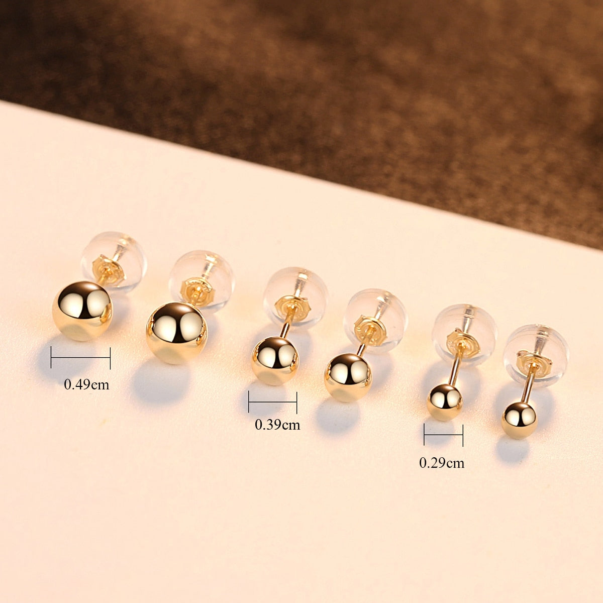 PAG&MAG Genuine 18K Gold Solid Bead Ball Stud Earrings For Women