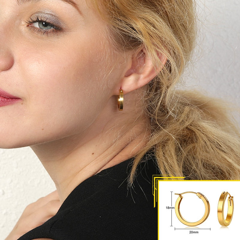 Earrings for Women, Gold Color Stainless Steel Chic Lady Girl Circle Earrings, Vintage Party Jewelry