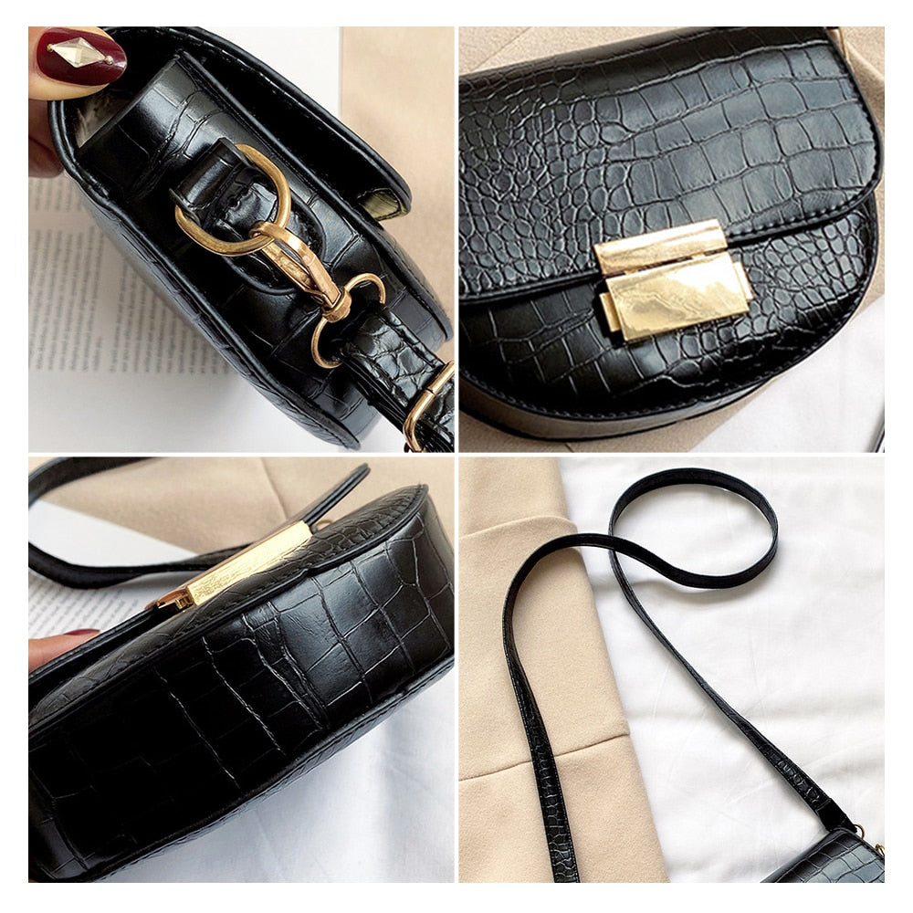 Crocodile Pattern Leather Saddle Bag For Women 2022 Small