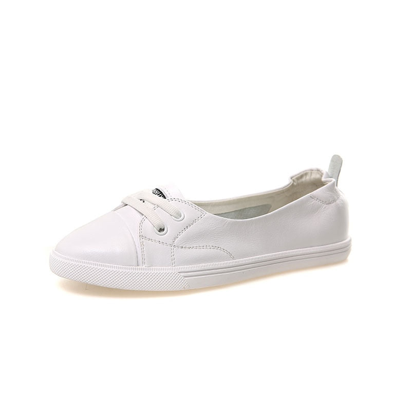 Plus Size Women’s White Genuine Leather Sneakers – Vulcanized Casual Shoes