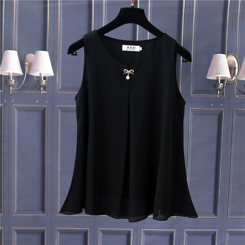 Obesity Women Chiffon Shirt 2022 New Summer Sleeveless O-neck Blouse