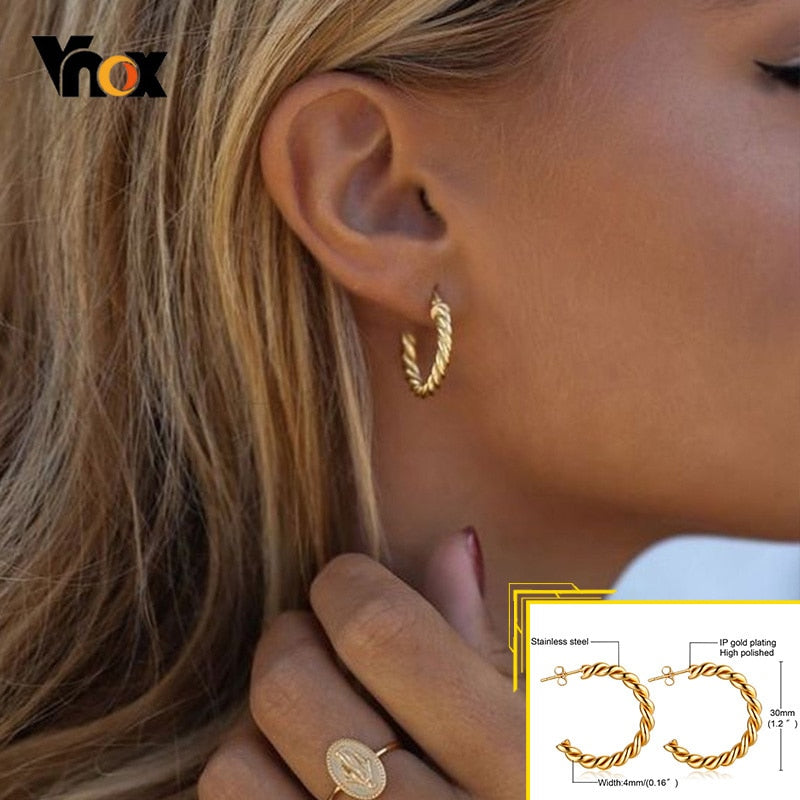 Earrings for Women, Gold Color Stainless Steel Chic Lady Girl Circle Earrings, Vintage Party Jewelry