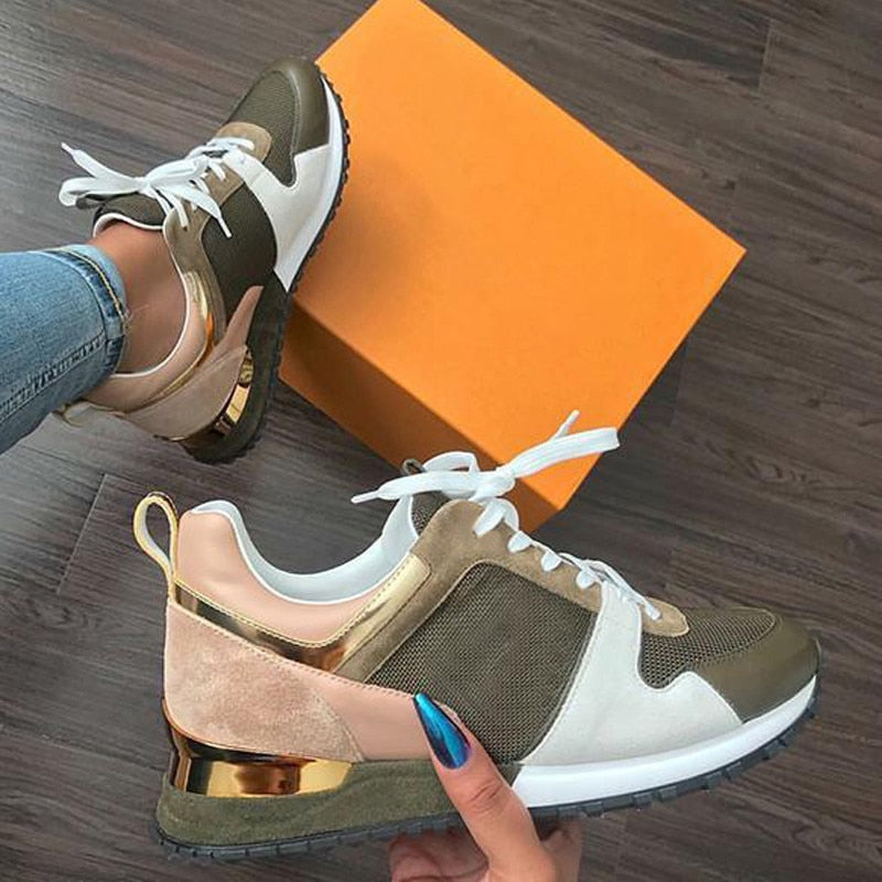 New Fashion Women's Sneakers Leopard Print Leather Thick Bottom