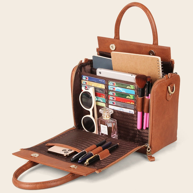 2025 Genuine Leather Women’s Tote – Large Capacity Laptop Handbag