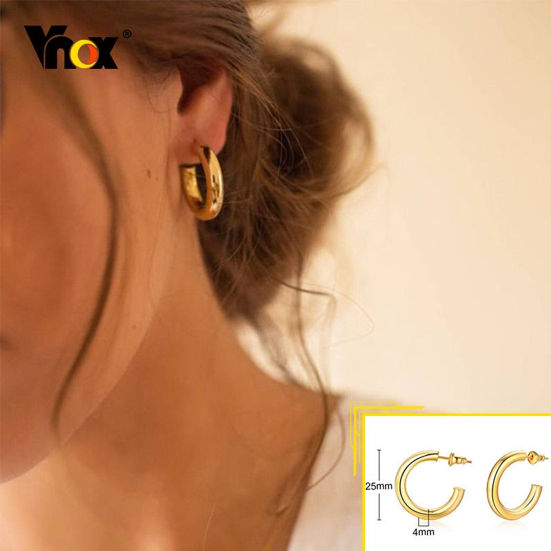 Earrings for Women, Gold Color Stainless Steel Chic Lady Girl Circle Earrings, Vintage Party Jewelry