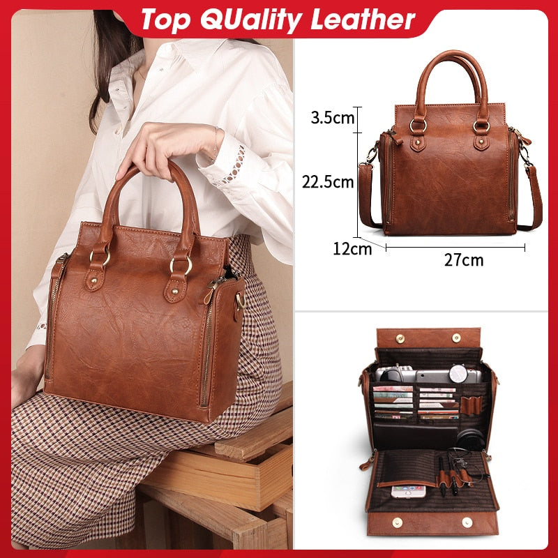 2025 Genuine Leather Women’s Tote – Large Capacity Laptop Handbag