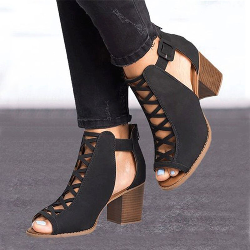Women High Heels Fish Mouth Sandals Female Cover Chunky Heel Gladiator Sandals