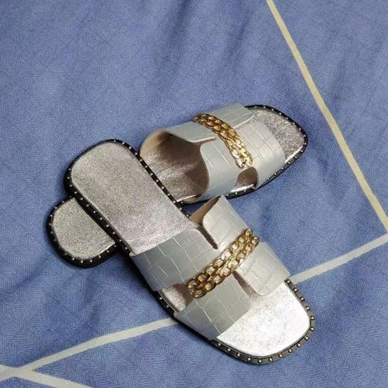 Double Chaîne Sandale Pantoufles Chaussures Femmes