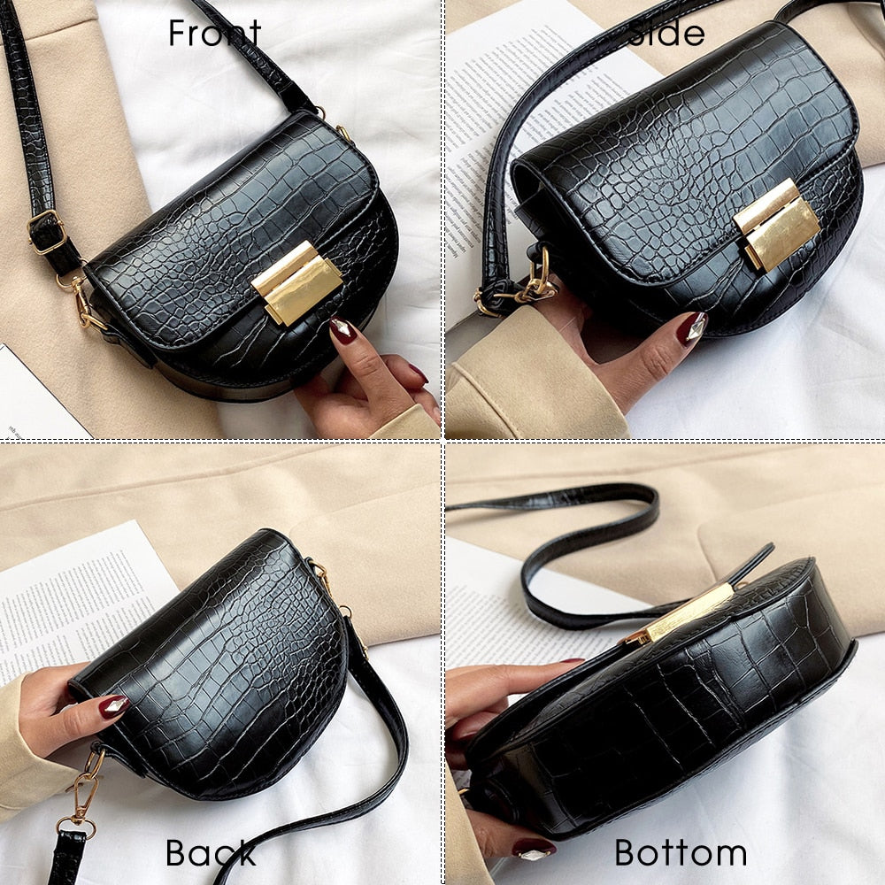 Crocodile Pattern Leather Saddle Bag For Women 2022 Small