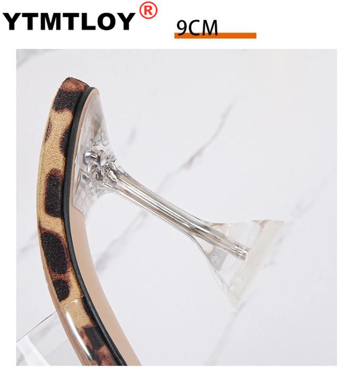 Leopard Print Sandals Open Toe High Heels Women Transparent