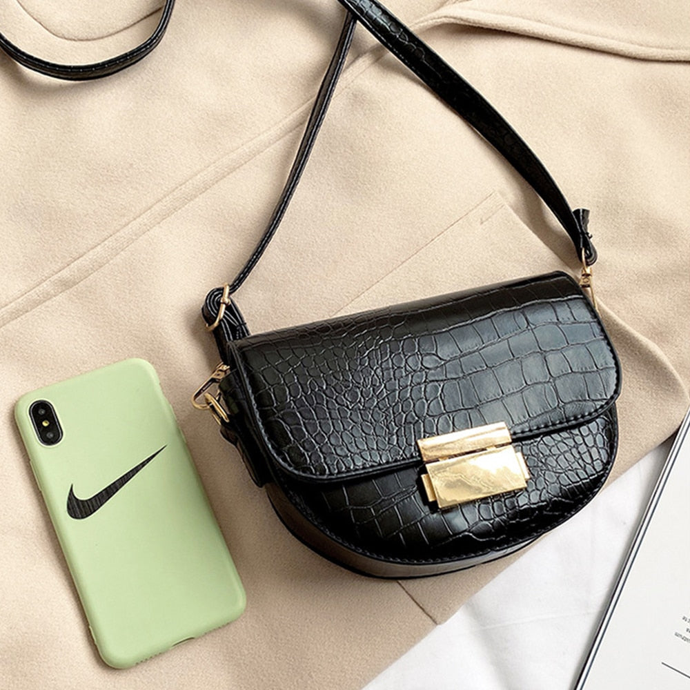 Crocodile Pattern Leather Saddle Bag For Women 2022 Small