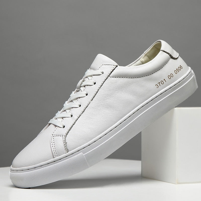 Spring Summer White Genuine Leather Men's Shoes Men's Casual Shoes