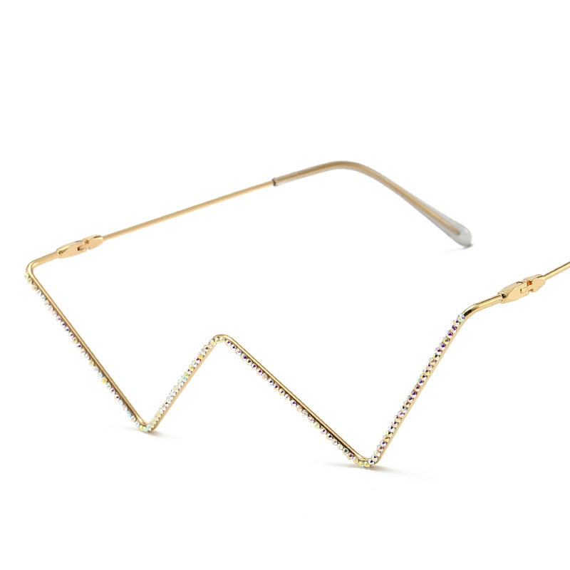 Vintage sans lentille femmes lunettes de soleil coloré marque de luxe arc-en-ciel diamant décoration lunettes mode demi métal cadre décoratif
