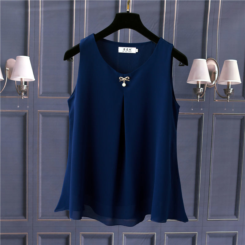 Obesity Women Chiffon Shirt 2022 New Summer Sleeveless O-neck Blouse