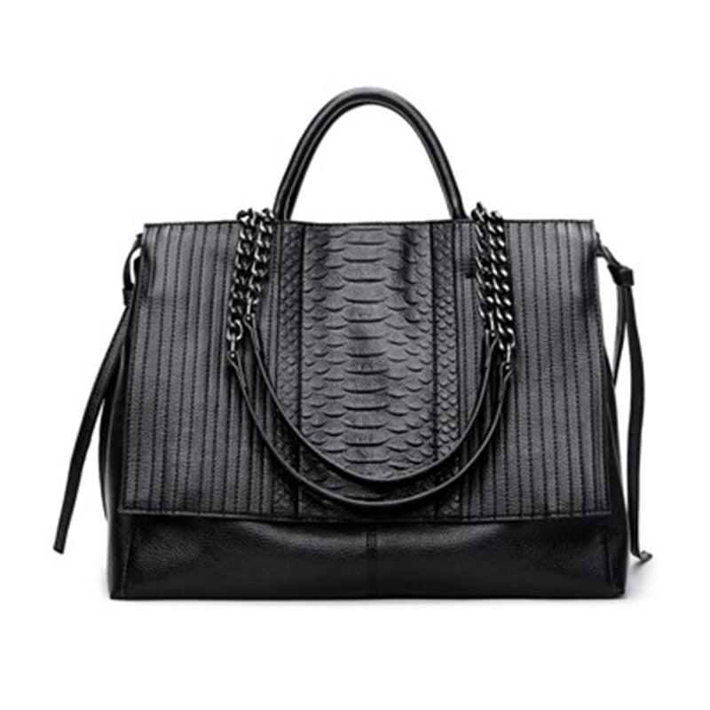 NIGEDU Brand design women handbag luxury Simple crocodile leather handbags Chain Women's shoulder bag black big Totes bolsas