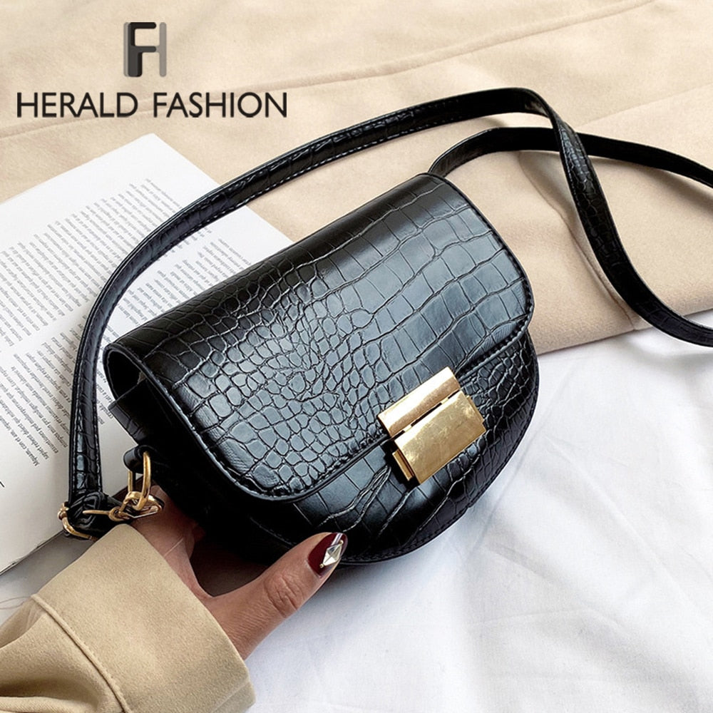 Crocodile Pattern Leather Saddle Bag For Women 2022 Small