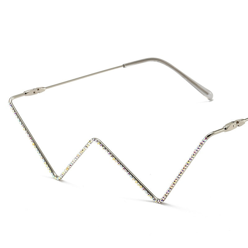Vintage sans lentille femmes lunettes de soleil coloré marque de luxe arc-en-ciel diamant décoration lunettes mode demi métal cadre décoratif