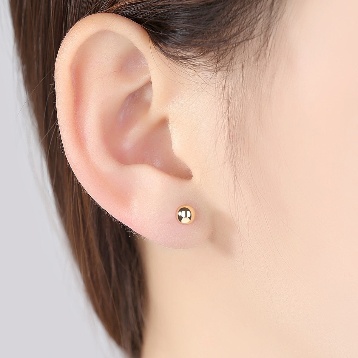 PAG&MAG Genuine 18K Gold Solid Bead Ball Stud Earrings For Women