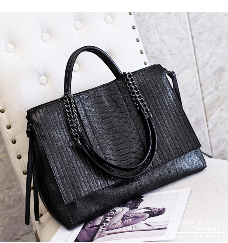 NIGEDU Brand design women handbag luxury Simple crocodile leather handbags Chain Women's shoulder bag black big Totes bolsas