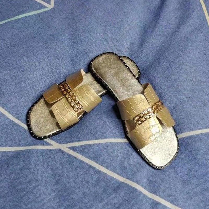 Double Chaîne Sandale Pantoufles Chaussures Femmes