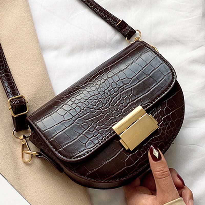 Crocodile Pattern Leather Saddle Bag For Women 2022 Small