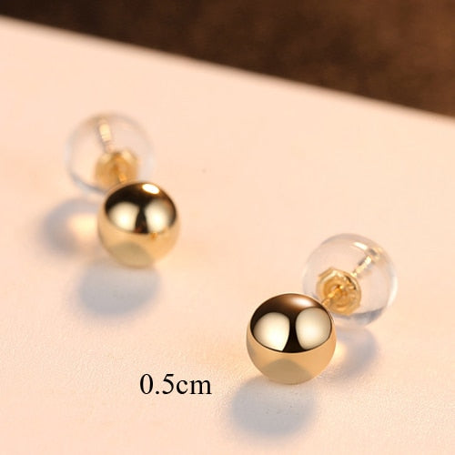 PAG&MAG Genuine 18K Gold Solid Bead Ball Stud Earrings For Women