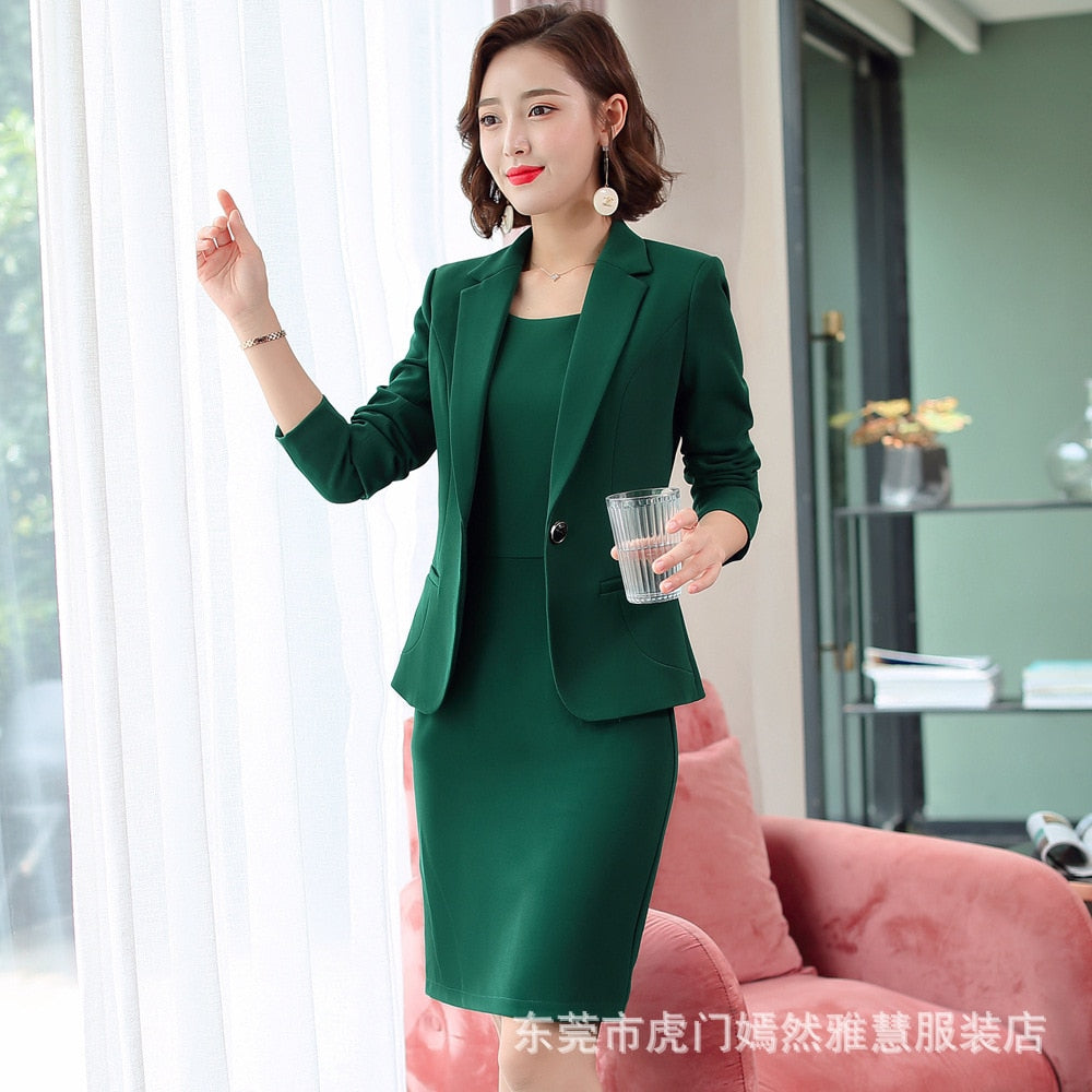 Elegant Blazer Dress Suits Women Business Work Uniform Office Lady Professional Two Pieces