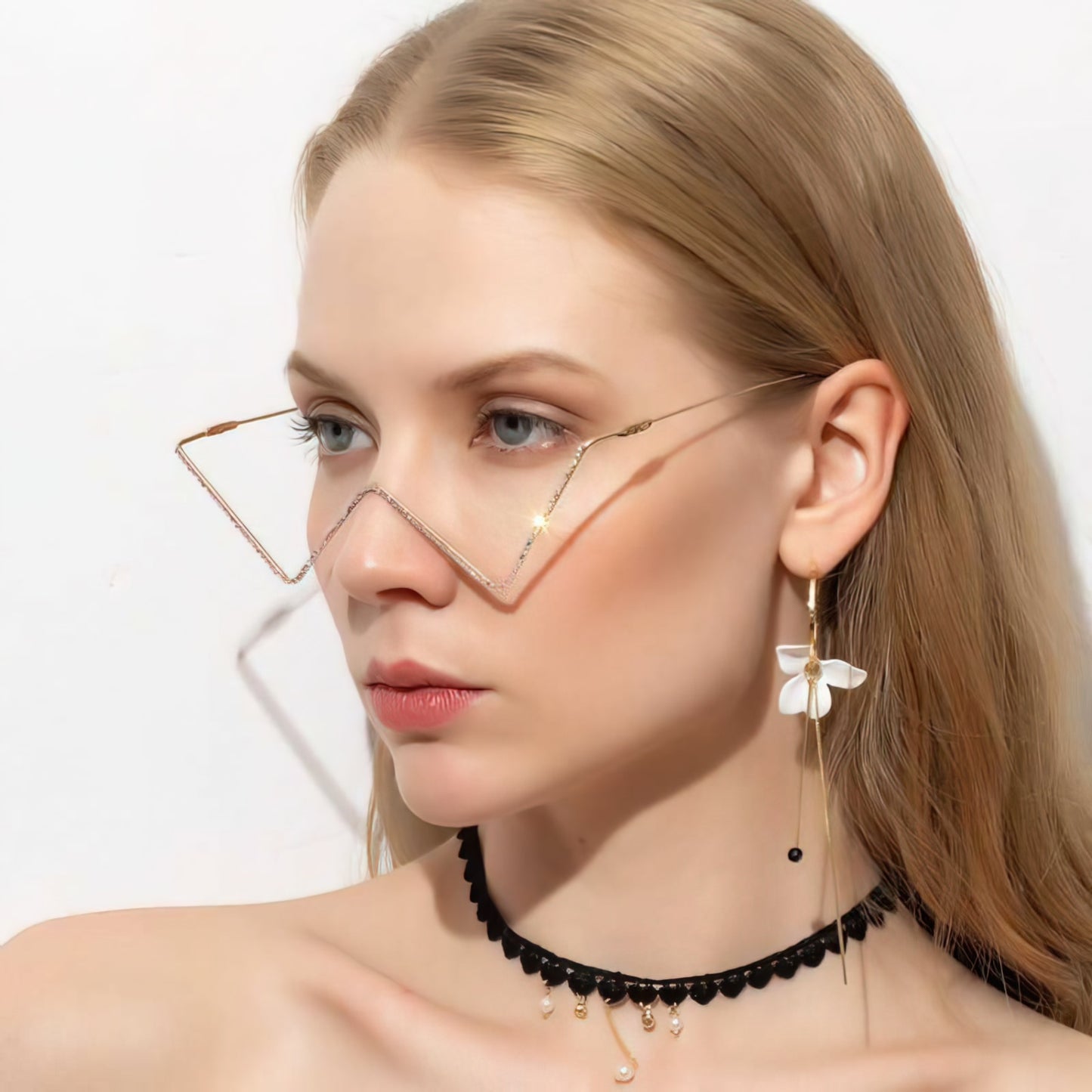 Vintage sans lentille femmes lunettes de soleil coloré marque de luxe arc-en-ciel diamant décoration lunettes mode demi métal cadre décoratif