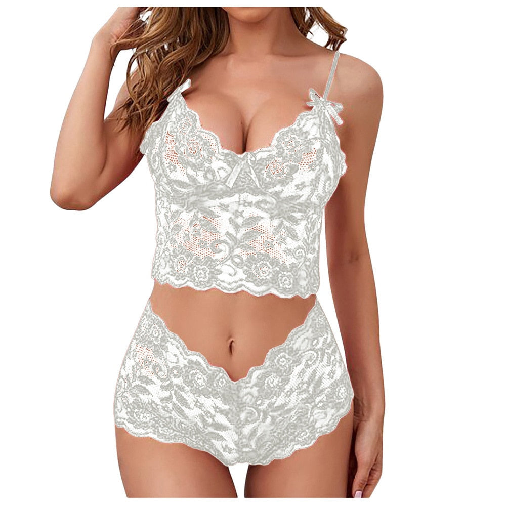 Sexy Women Lingerie Set Thin Lace Flower Printed Underwear