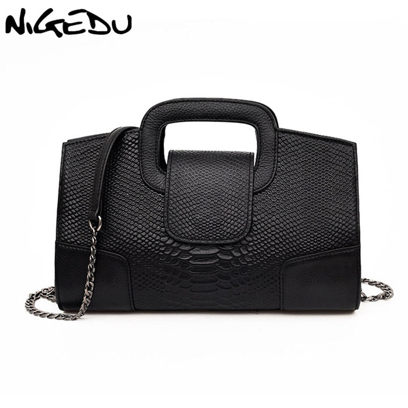 NIGEDU Brand Crocodile women handbag Luxury party ladies PU Leather Shoulder