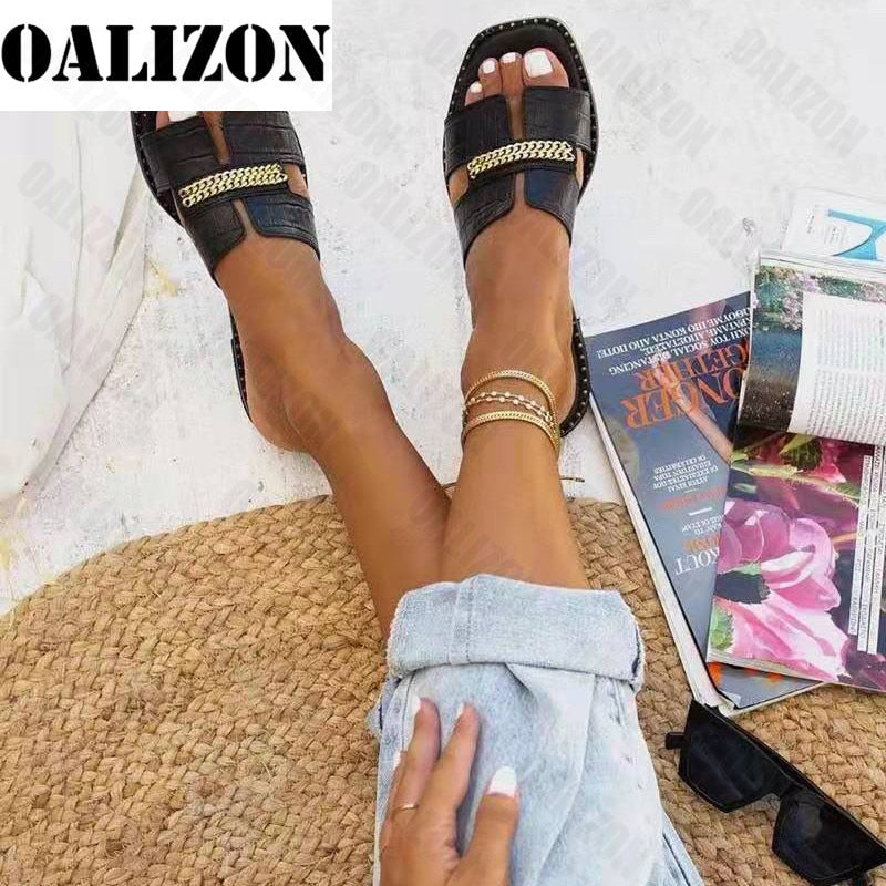 Double Chaîne Sandale Pantoufles Chaussures Femmes