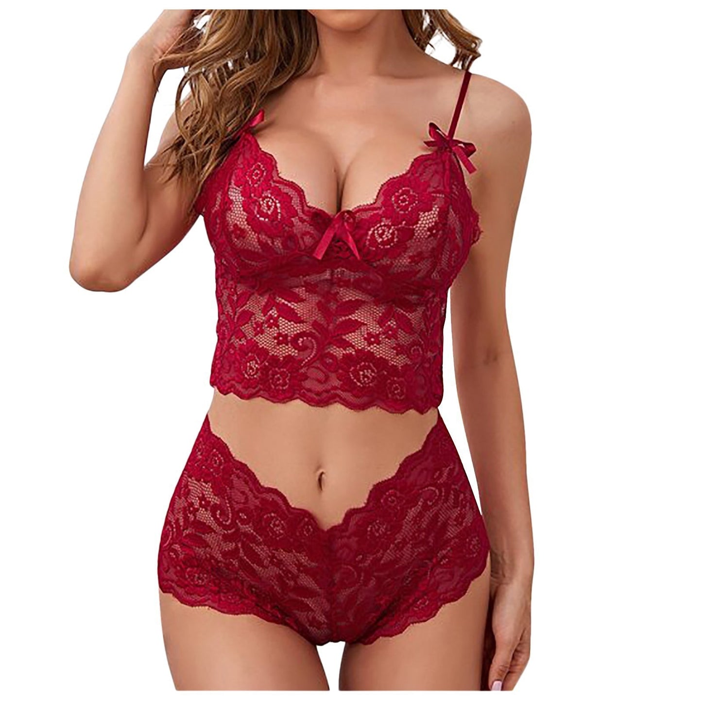 Sexy Women Lingerie Set Thin Lace Flower Printed Underwear