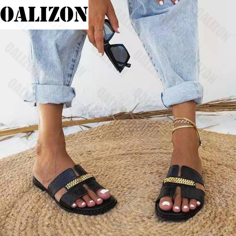 Double Chaîne Sandale Pantoufles Chaussures Femmes