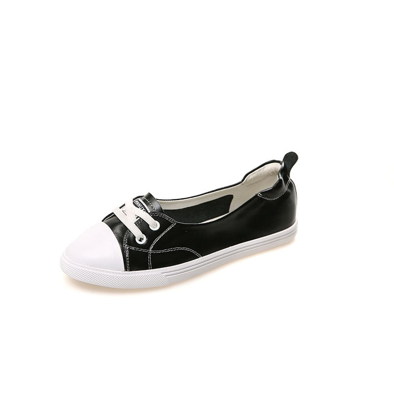 Plus Size Women’s White Genuine Leather Sneakers – Vulcanized Casual Shoes