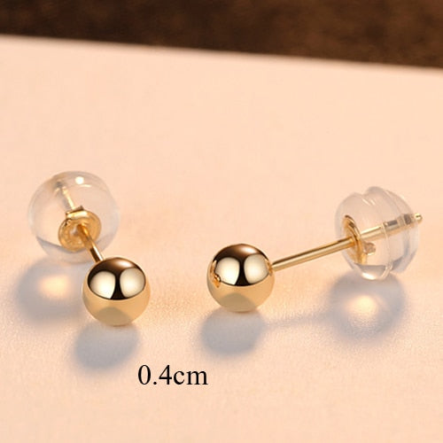 PAG&MAG Genuine 18K Gold Solid Bead Ball Stud Earrings For Women