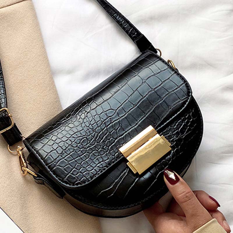 Crocodile Pattern Leather Saddle Bag For Women 2022 Small