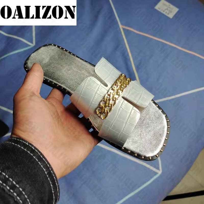 Double Chaîne Sandale Pantoufles Chaussures Femmes