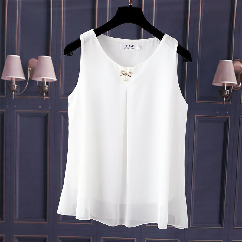 Obesity Women Chiffon Shirt 2022 New Summer Sleeveless O-neck Blouse