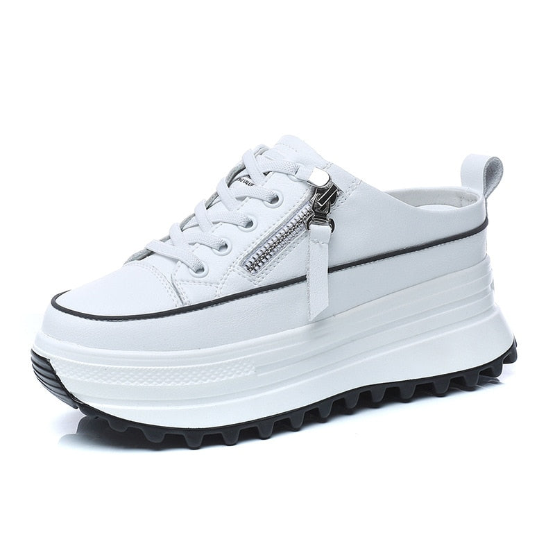 Fujin Genuine Leather 7cm Platform Wedge Sneakers Women Shoes